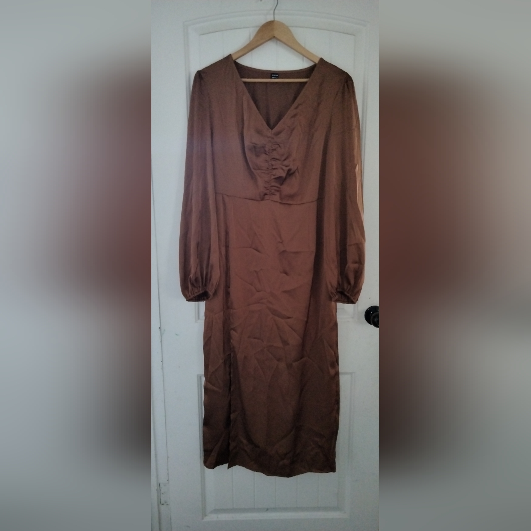 Shein Brown Long Sleeve Maxi Dress